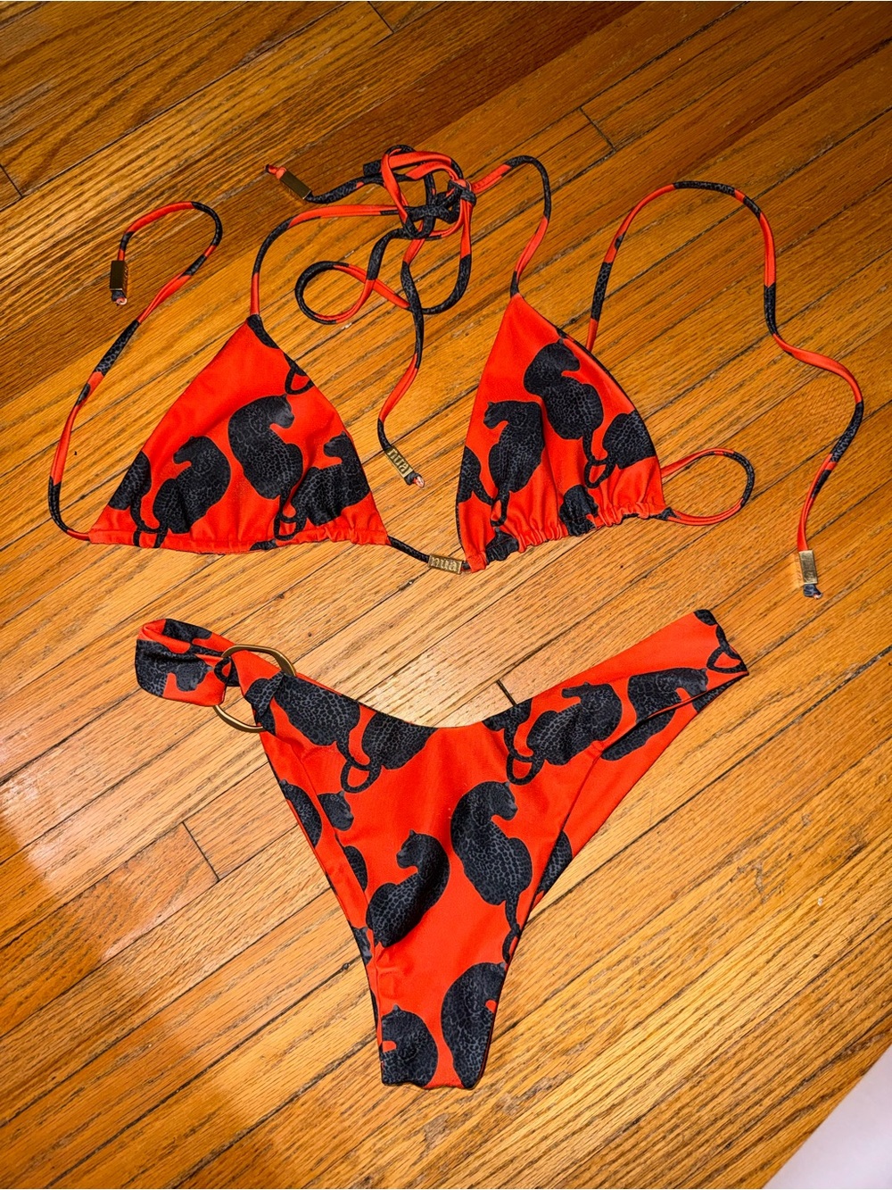 Nua Red/Orange & Black Printed String Bikini
